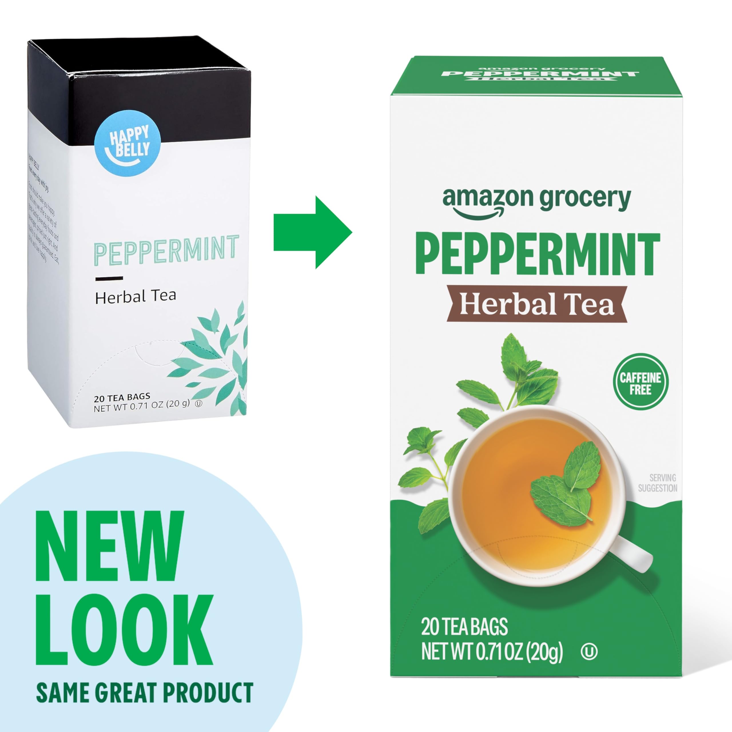 Amazon Grocery peppermint tea bags closeup highlighting bright aroma for afternoon calm.