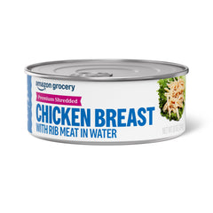 Amazon Grocery Premium Shredded Chicken Breast 10oz can, convenient protein for quick meals.