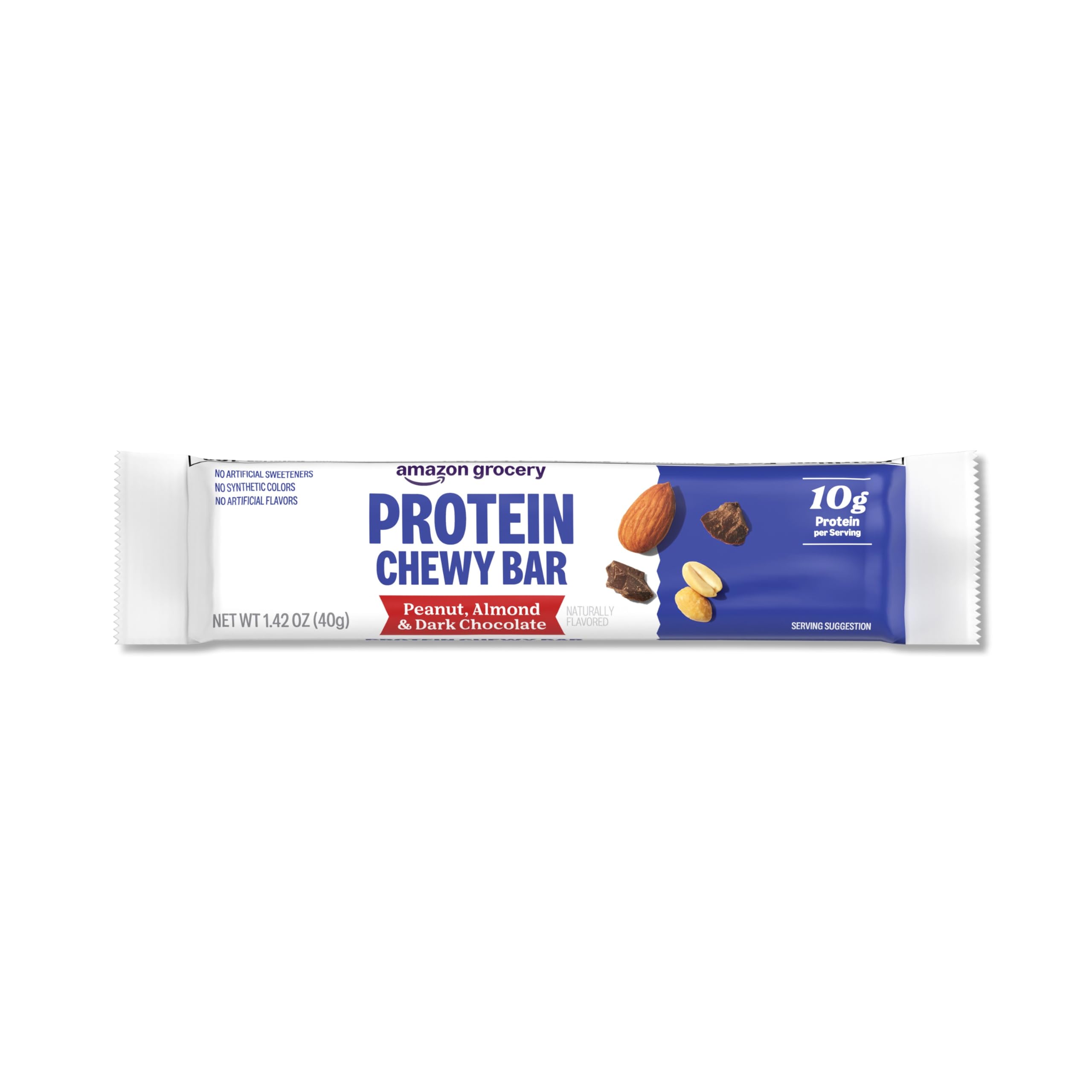 Amazon Grocery Protein Chewy Bars on desk ready to pack