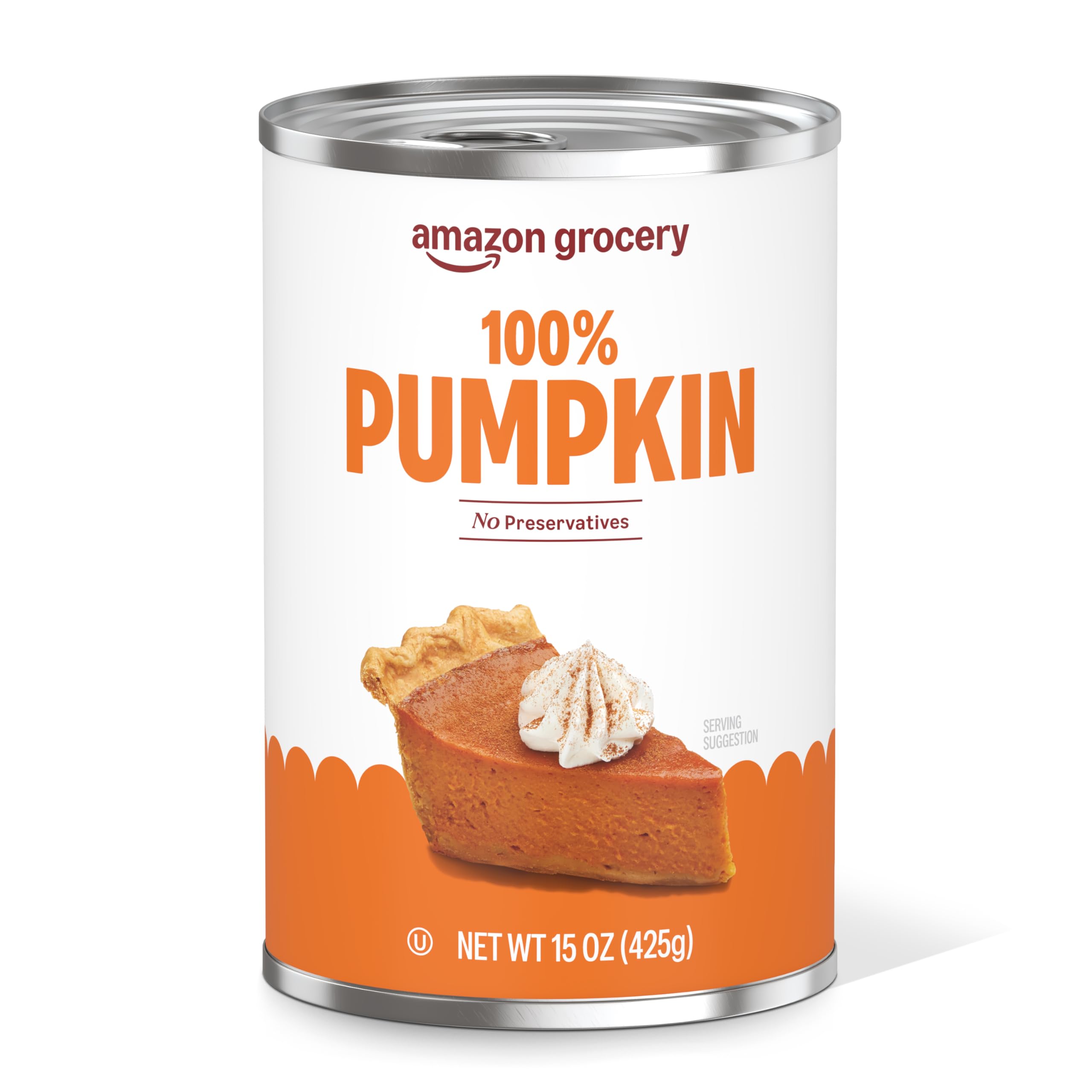 Amazon Grocery pumpkin purée can front, ideal pantry staple.