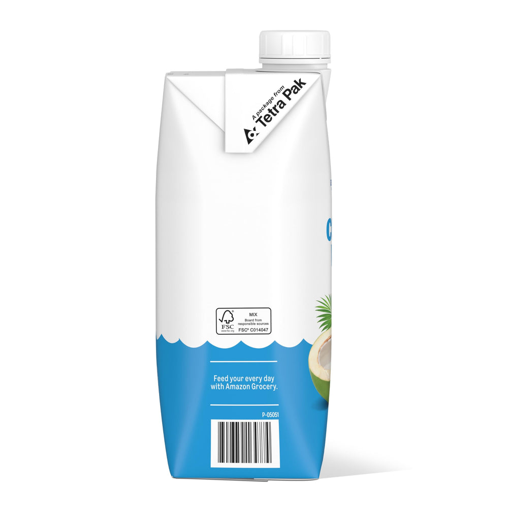 Amazon Grocery Pure Coconut Water in a glass with ice for cooling hydration
