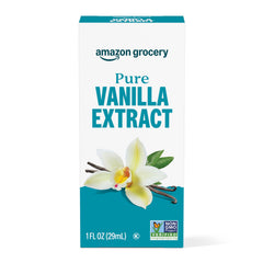 Amazon Grocery pure vanilla extract bottle with amber liquid, ideal for baking