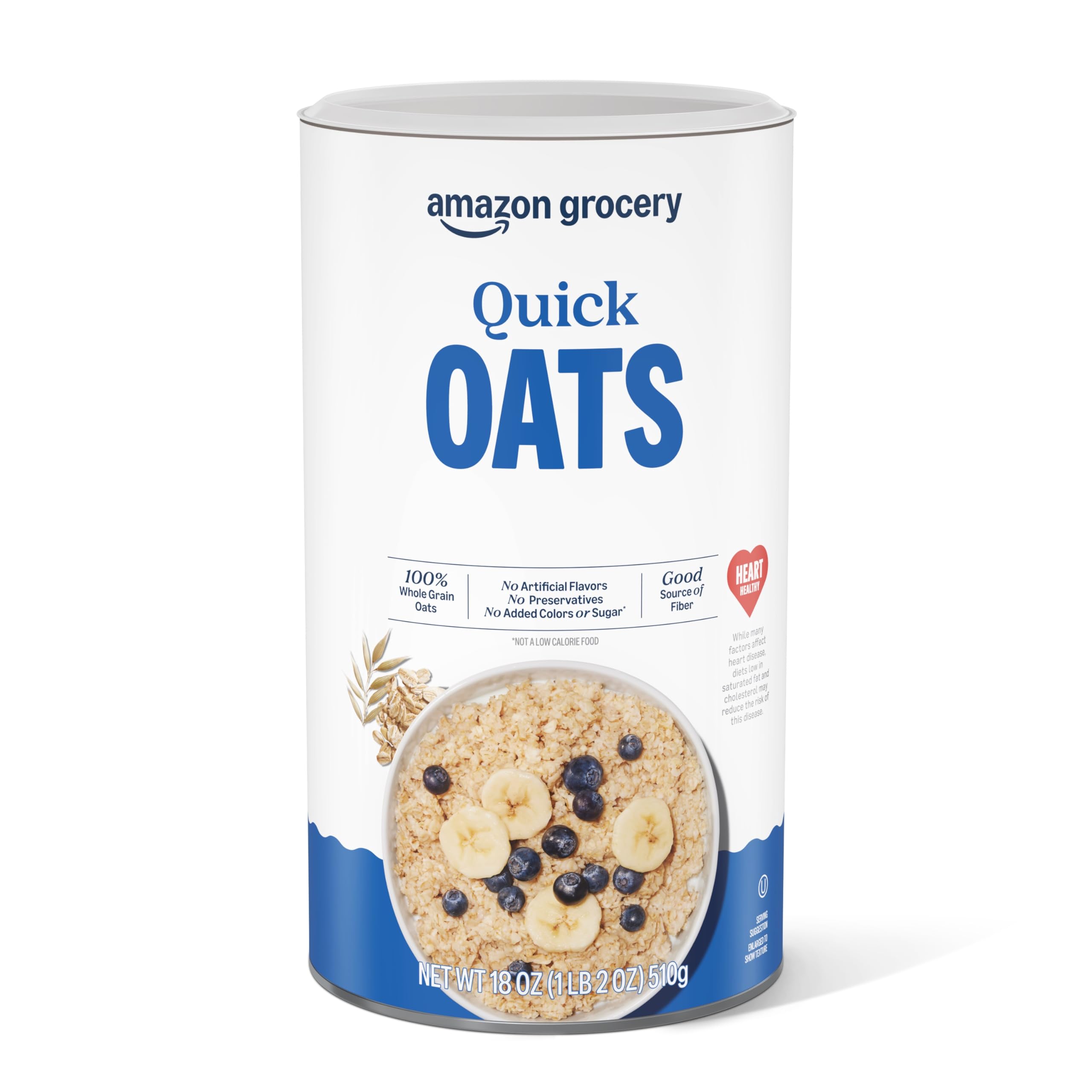 Amazon Grocery Quick Cook Oats container ready for a fiber-rich breakfast