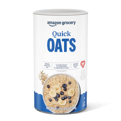 Amazon Grocery Quick Cook Oats container ready for a fiber-rich breakfast