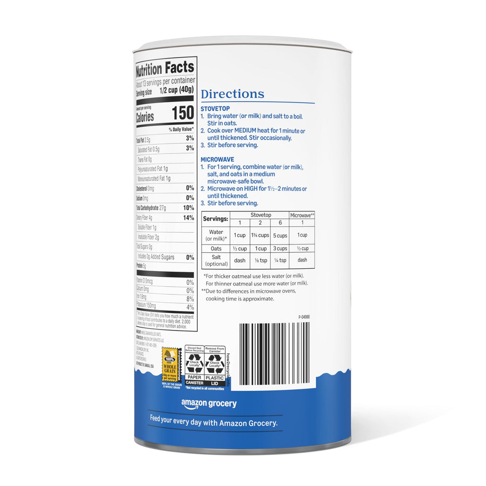Amazon Grocery Quick Cook Oats front packaging showing 18-ounce container