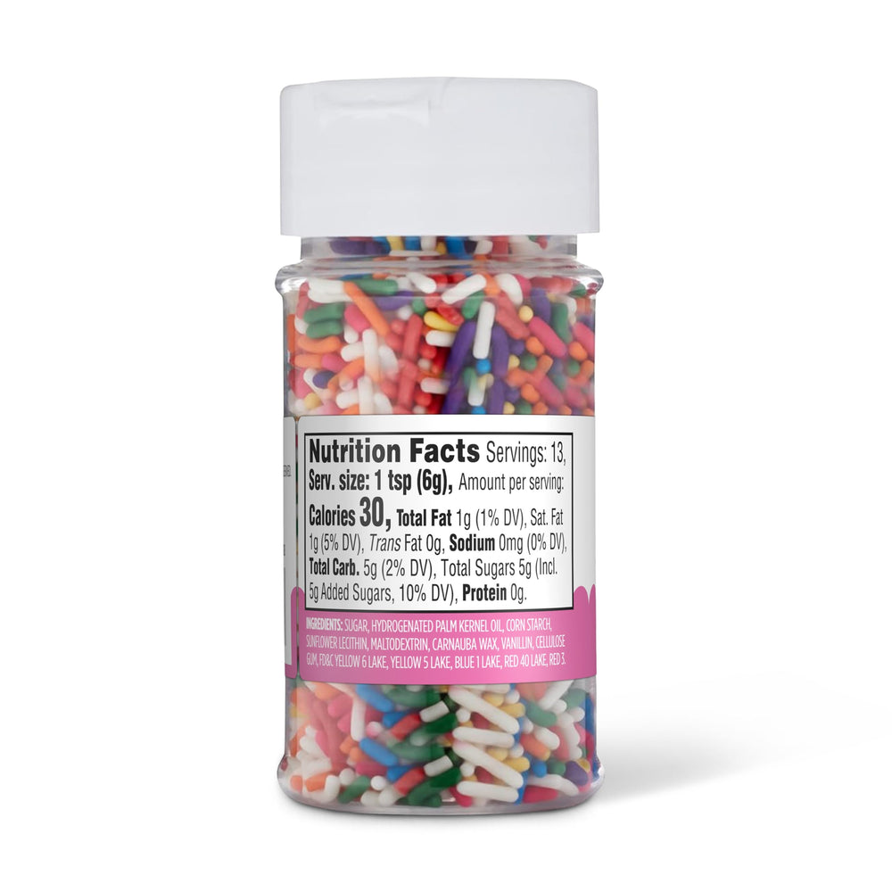 Amazon Grocery Rainbow Sprinkles decorate cookies with colorful flair.