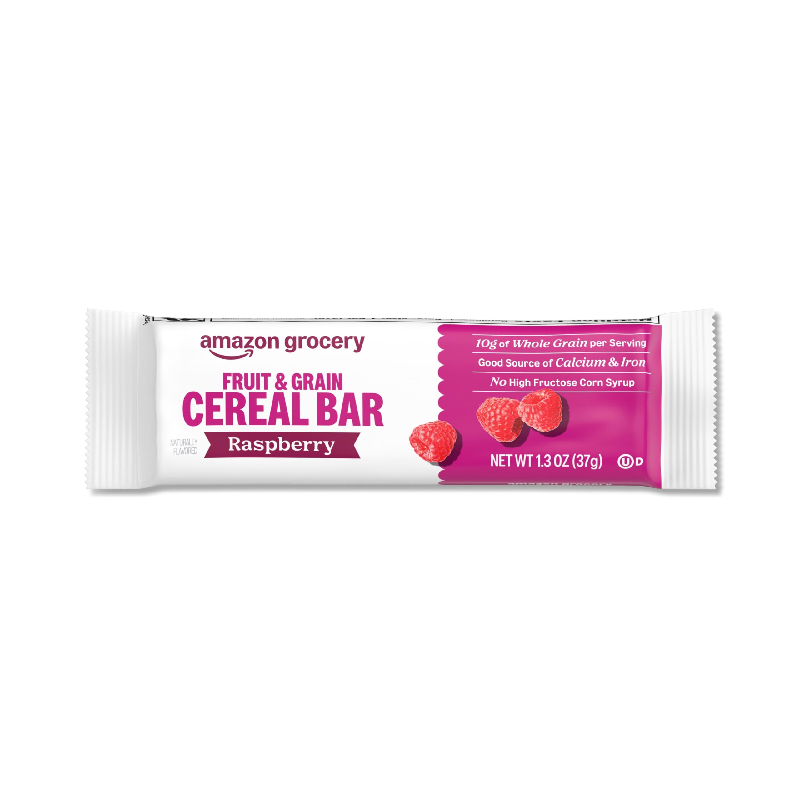 Amazon Grocery Raspberry eight-count box shown on kitchen shelf.