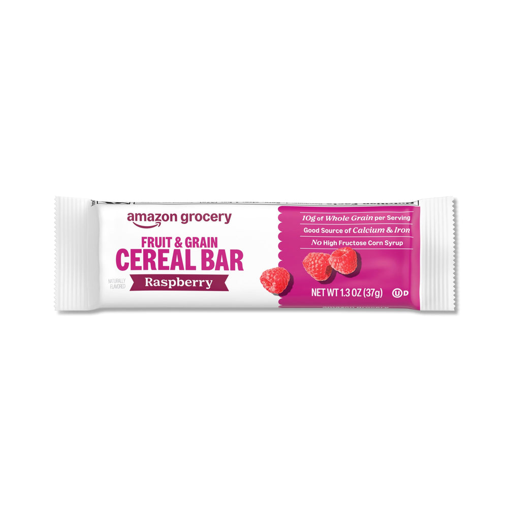 Amazon Grocery Raspberry eight-count box shown on kitchen shelf.
