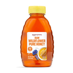Amazon Grocery Raw Wildflower Honey front bottle shows rich color for kitchen use