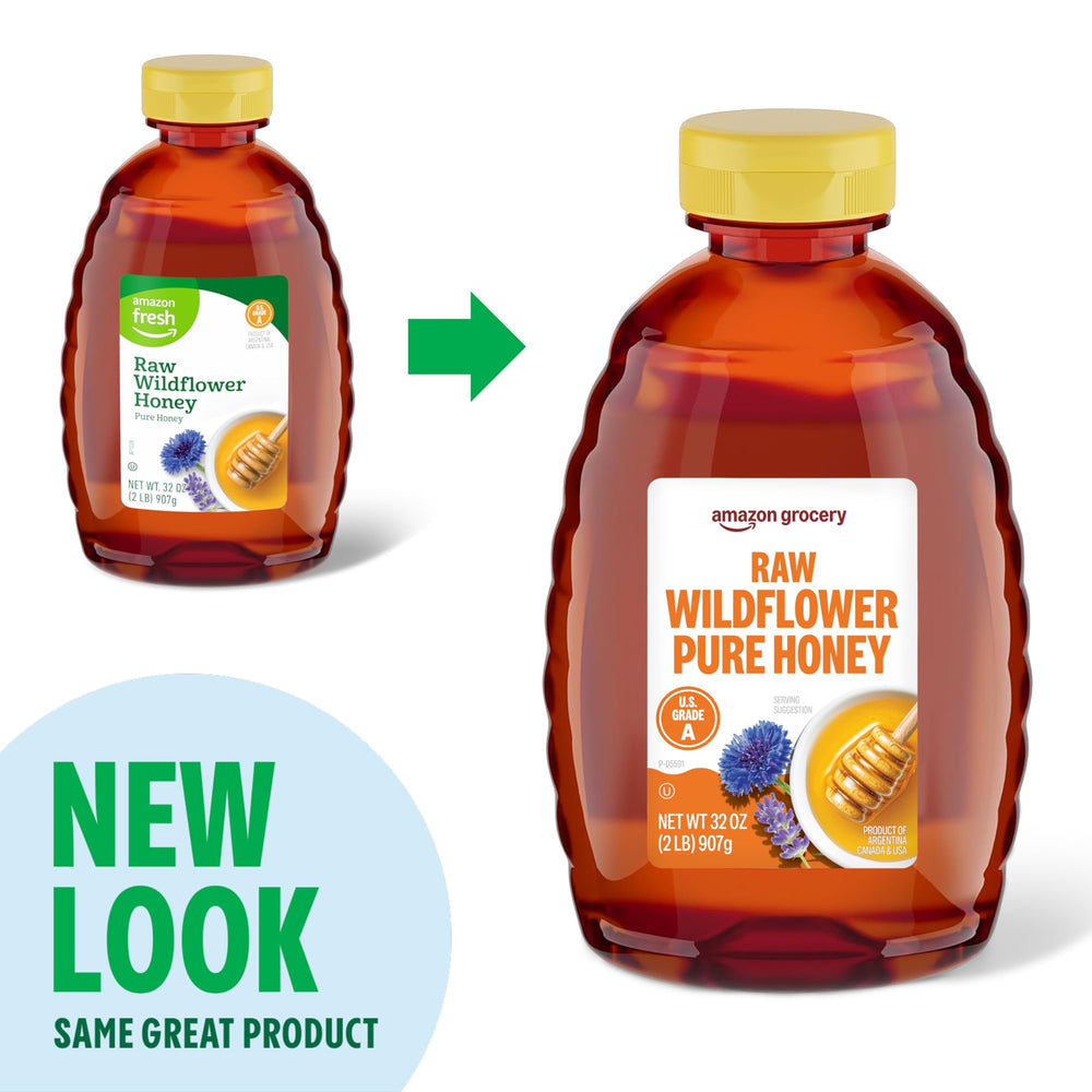 Amazon Grocery raw wildflower honey jar close-up for natural sweetness in recipes.