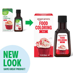 Amazon Grocery red food coloring on kitchen counter for convenient access.