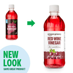 Amazon Grocery red wine vinegar packaging varies while product remains consistent in quality.