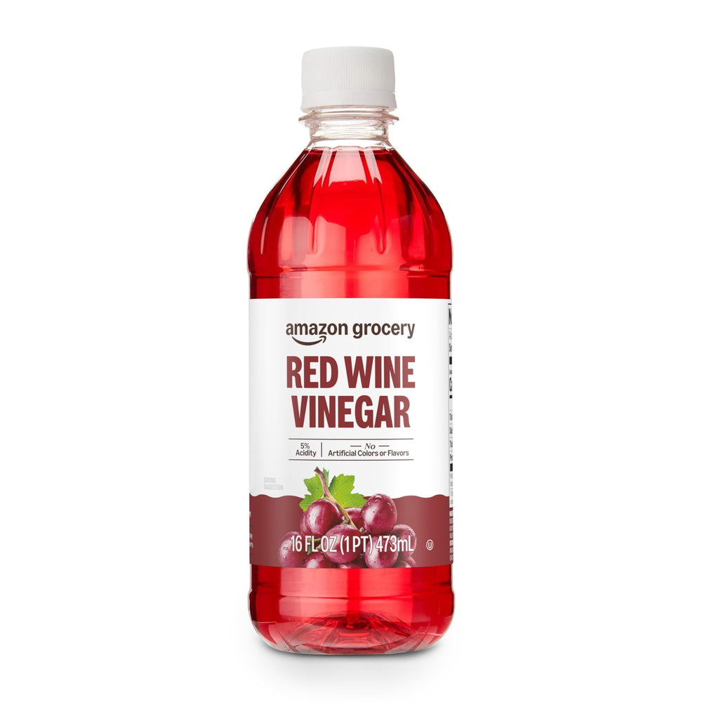 Amazon Grocery Red Wine Vinegar bottle ideal for tangy dressings and marinades.