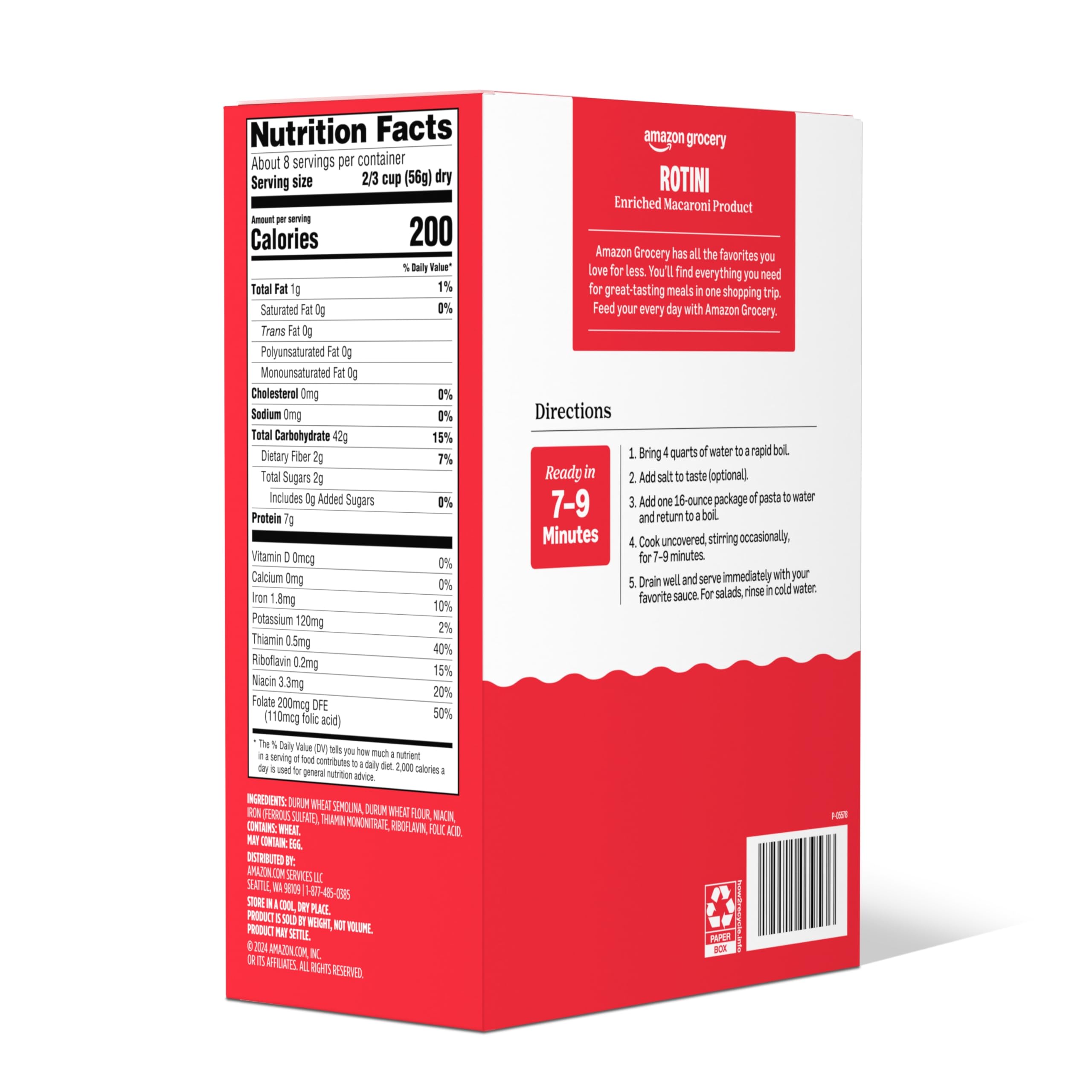 Amazon Grocery dry Rotini pasta 16oz ideal for hearty dishes