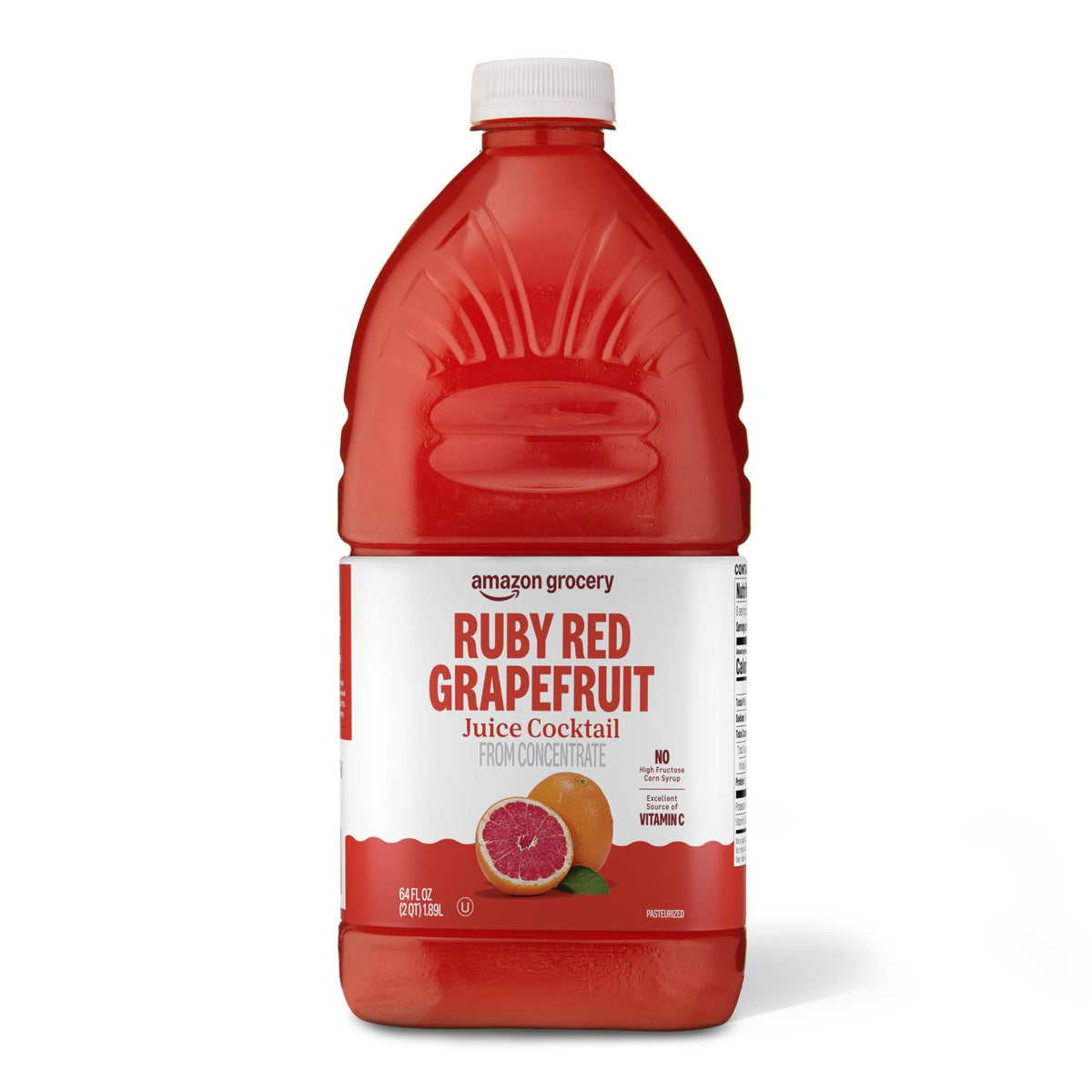 Amazon Grocery Ruby Red Grapefruit Juice Cocktail bottle; excellent Vitamin C source for a refreshing start.