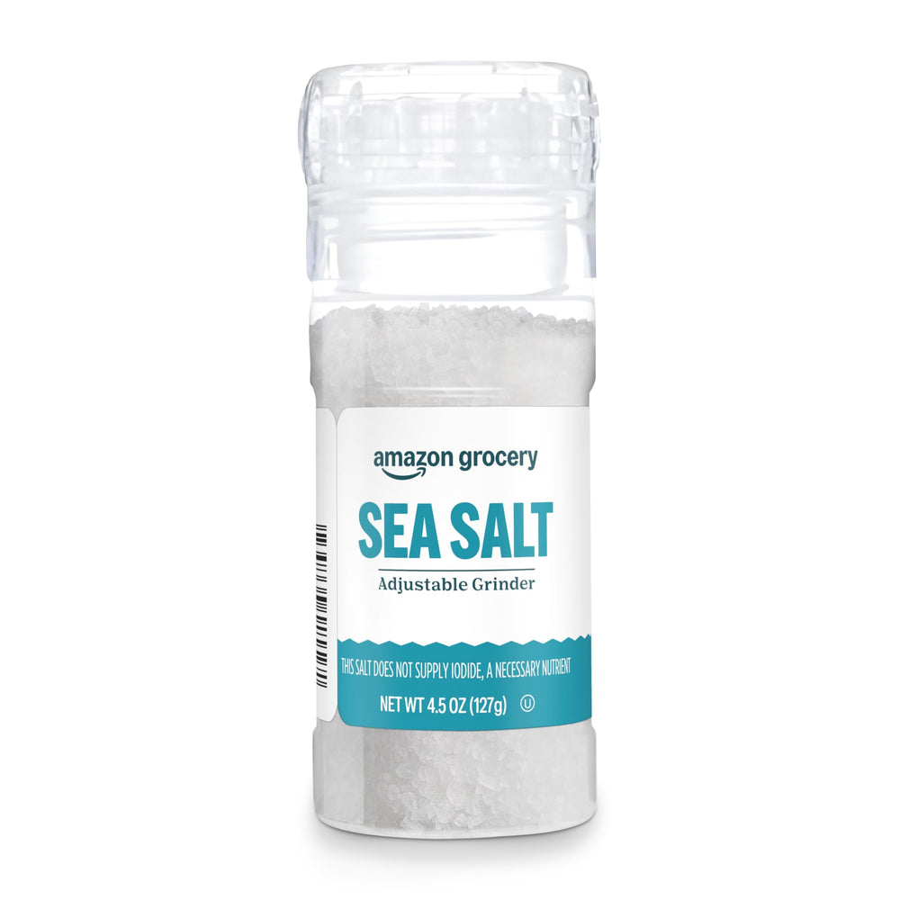 Amazon Grocery sea salt adjustable grinder container for precise seasoning.