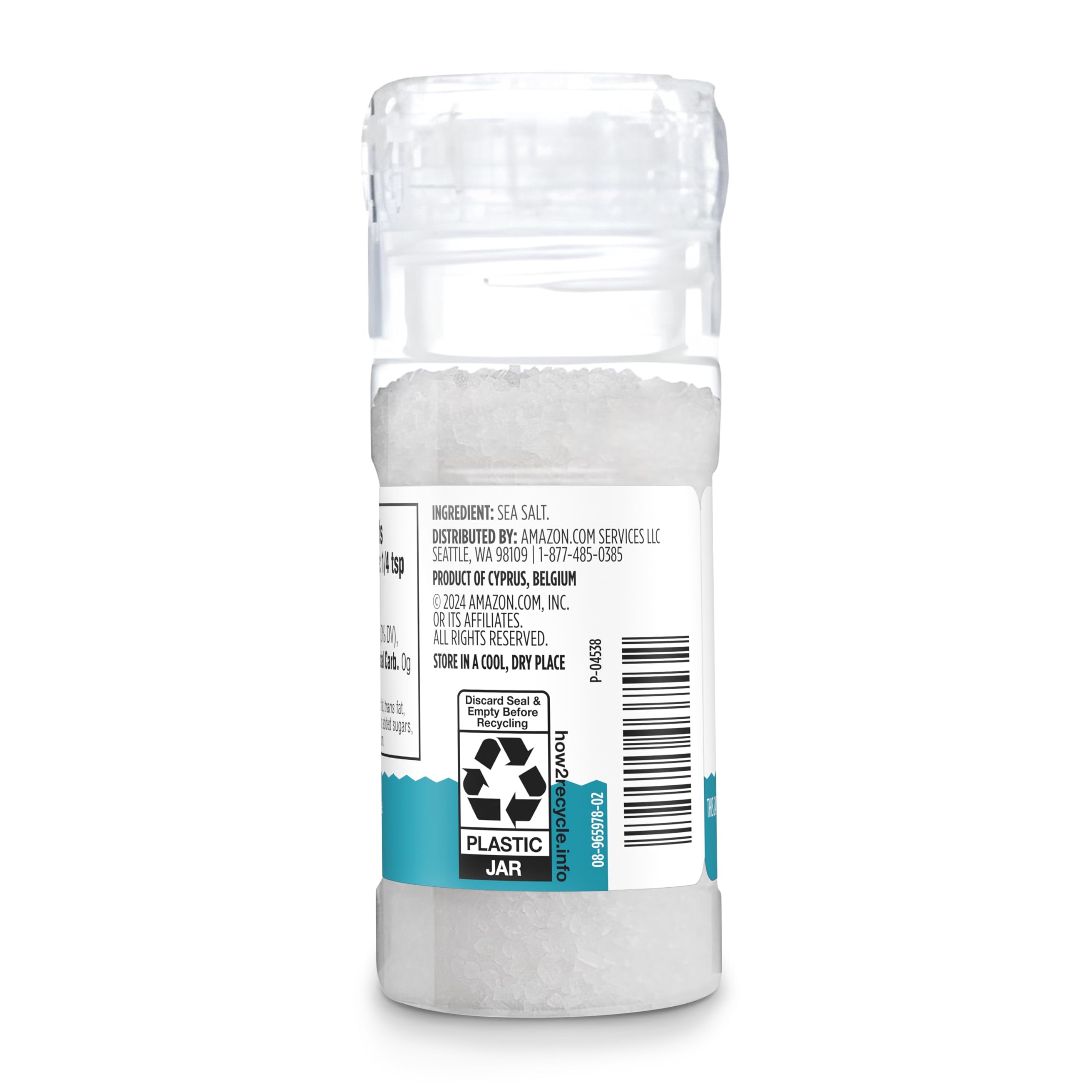 Amazon Grocery sea salt grinder over dish for finishing seasoning.