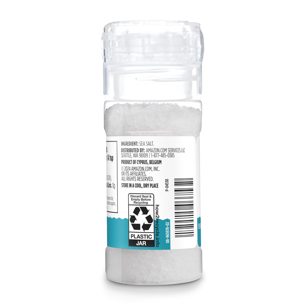 Amazon Grocery sea salt grinder over dish for finishing seasoning.
