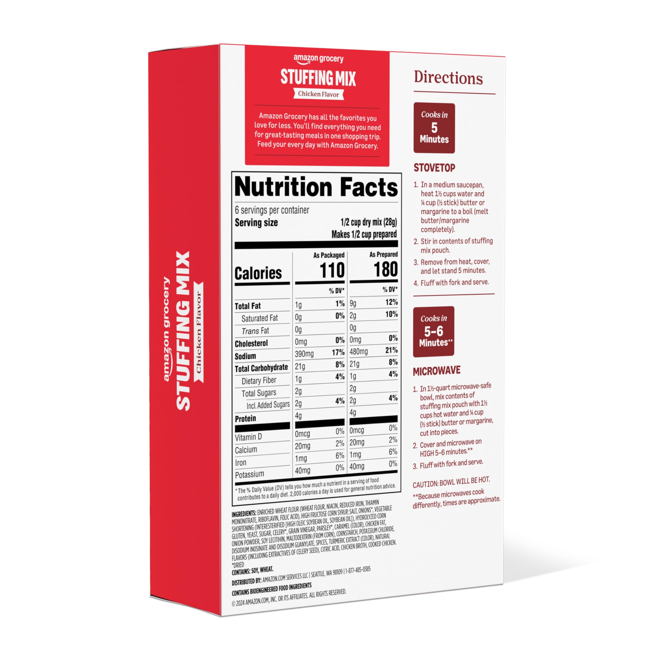 Amazon Grocery stuffing mix packaging highlights no artificial colors.