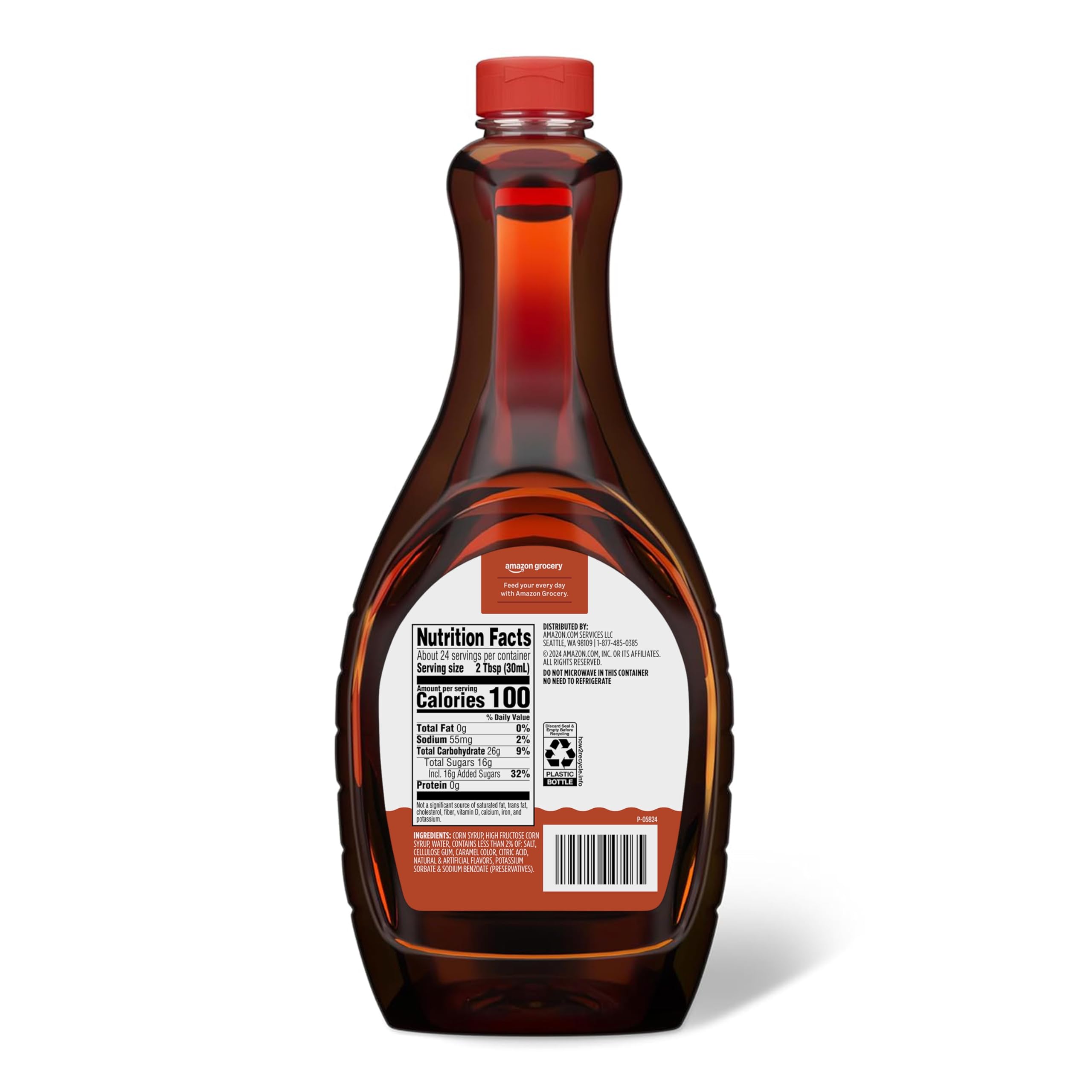 Amazon Grocery syrup bottle on pantry shelf for quick breakfasts