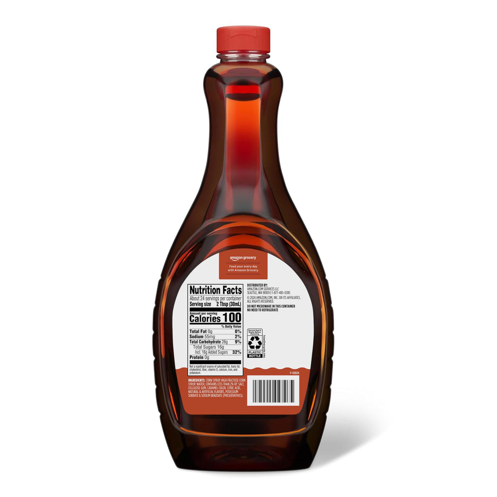 Amazon Grocery syrup bottle on pantry shelf for quick breakfasts