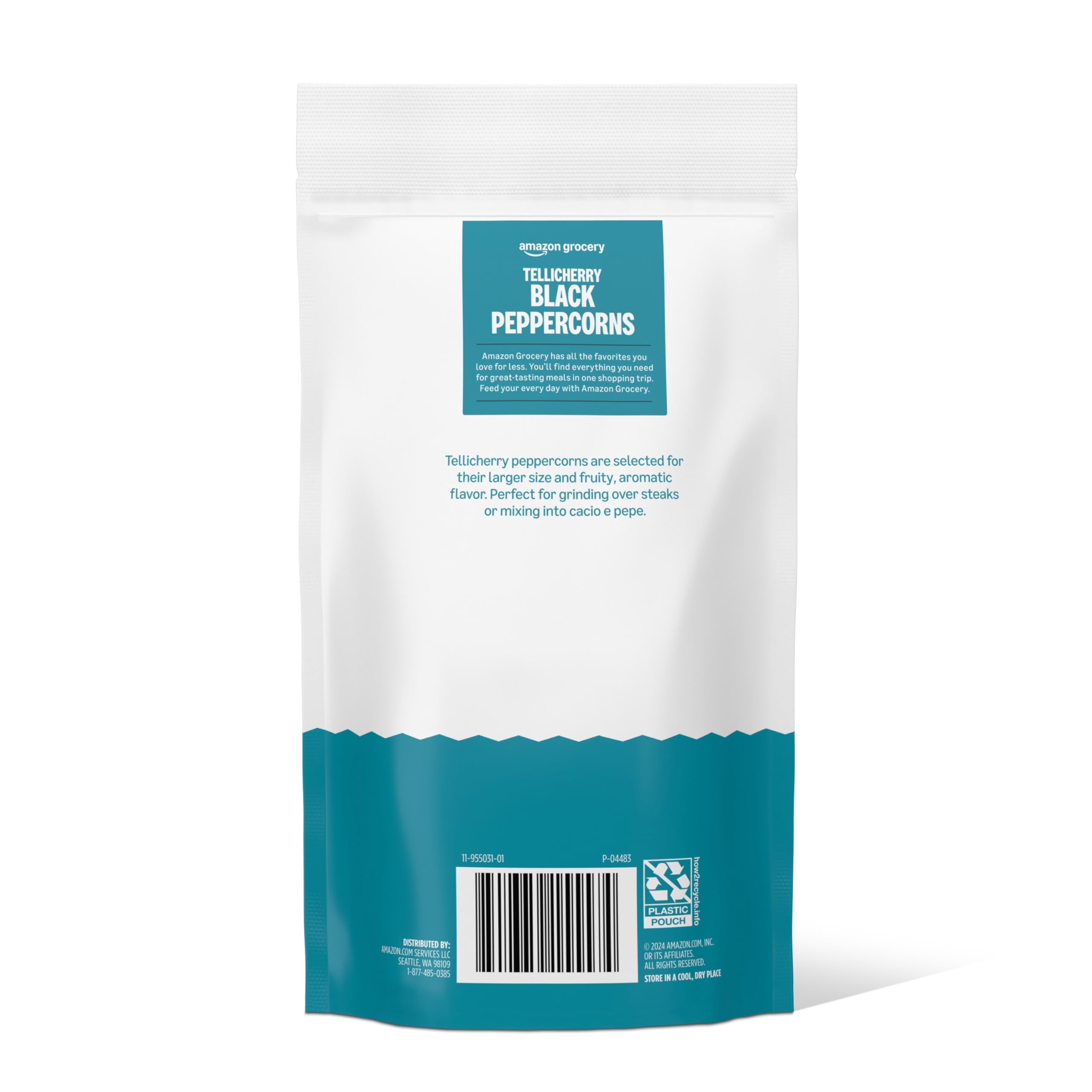 Amazon Grocery Tellicherry whole peppercorn in grinder-ready form.