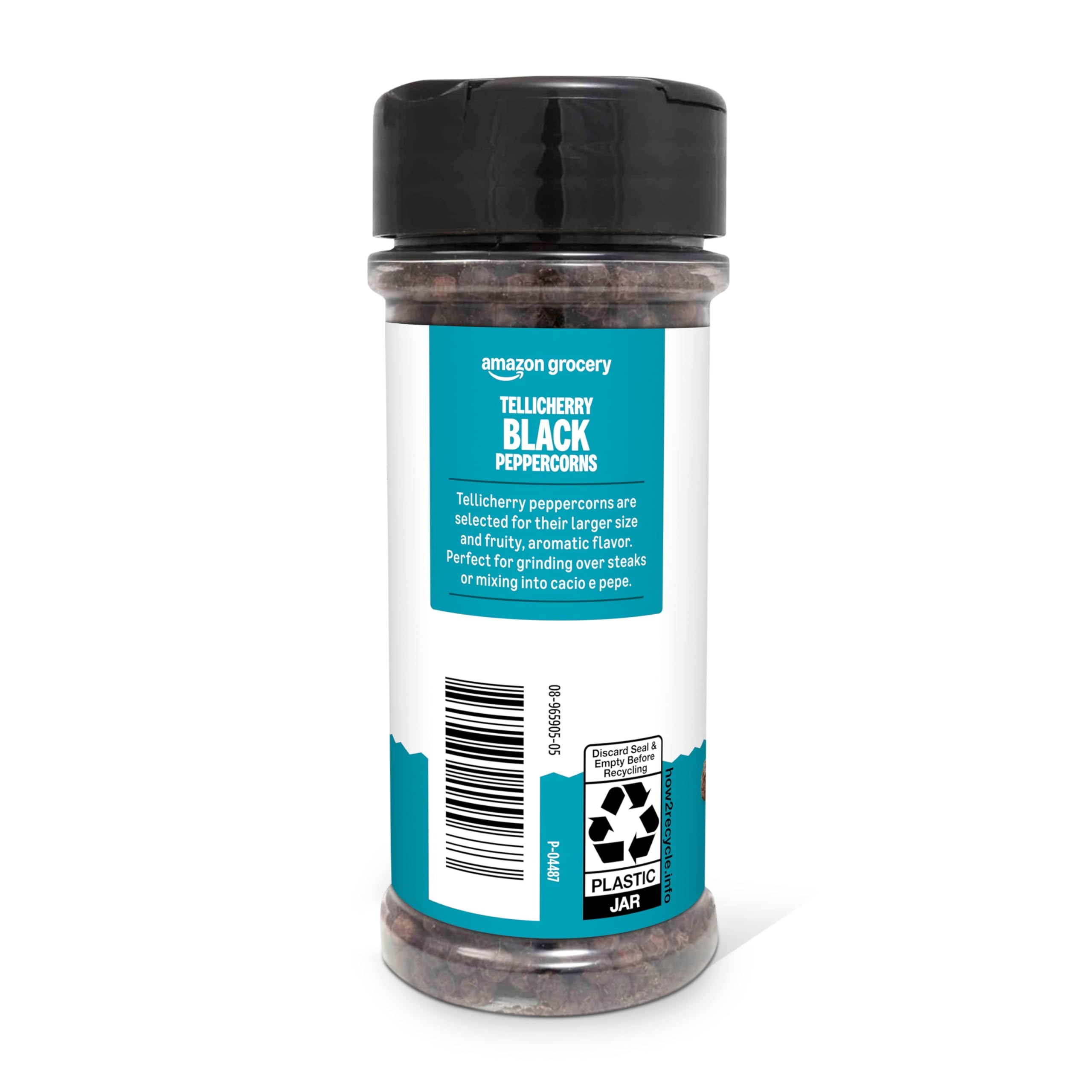 Peppercorns pour from Amazon Grocery bottle to brighten dishes.