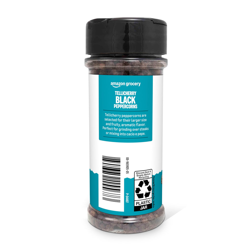 Peppercorns pour from Amazon Grocery bottle to brighten dishes.