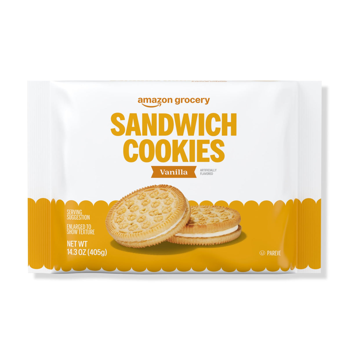 Amazon Grocery Vanilla Sandwich Cookies pack ready for quick snacking