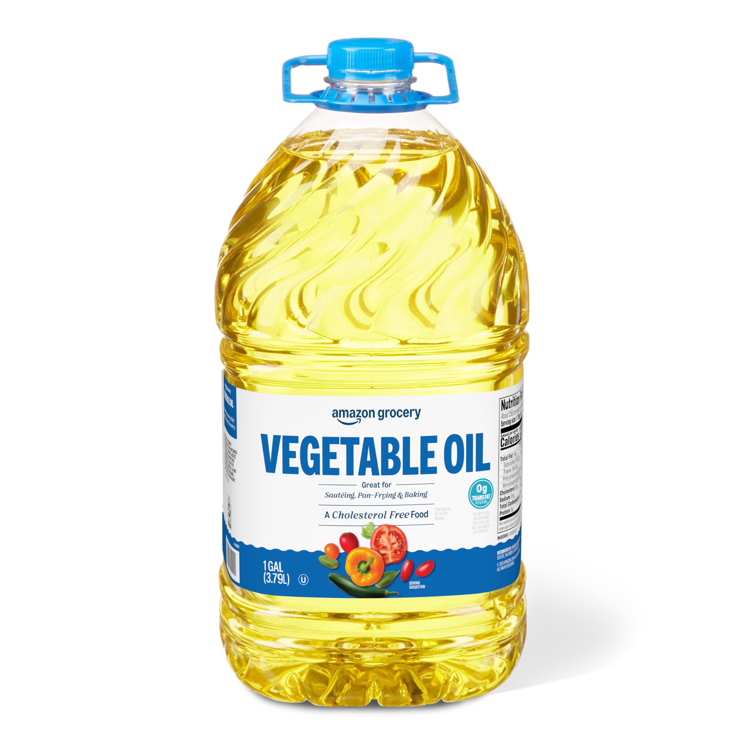 Amazon Grocery vegetable oil bottle front for versatile cooking.