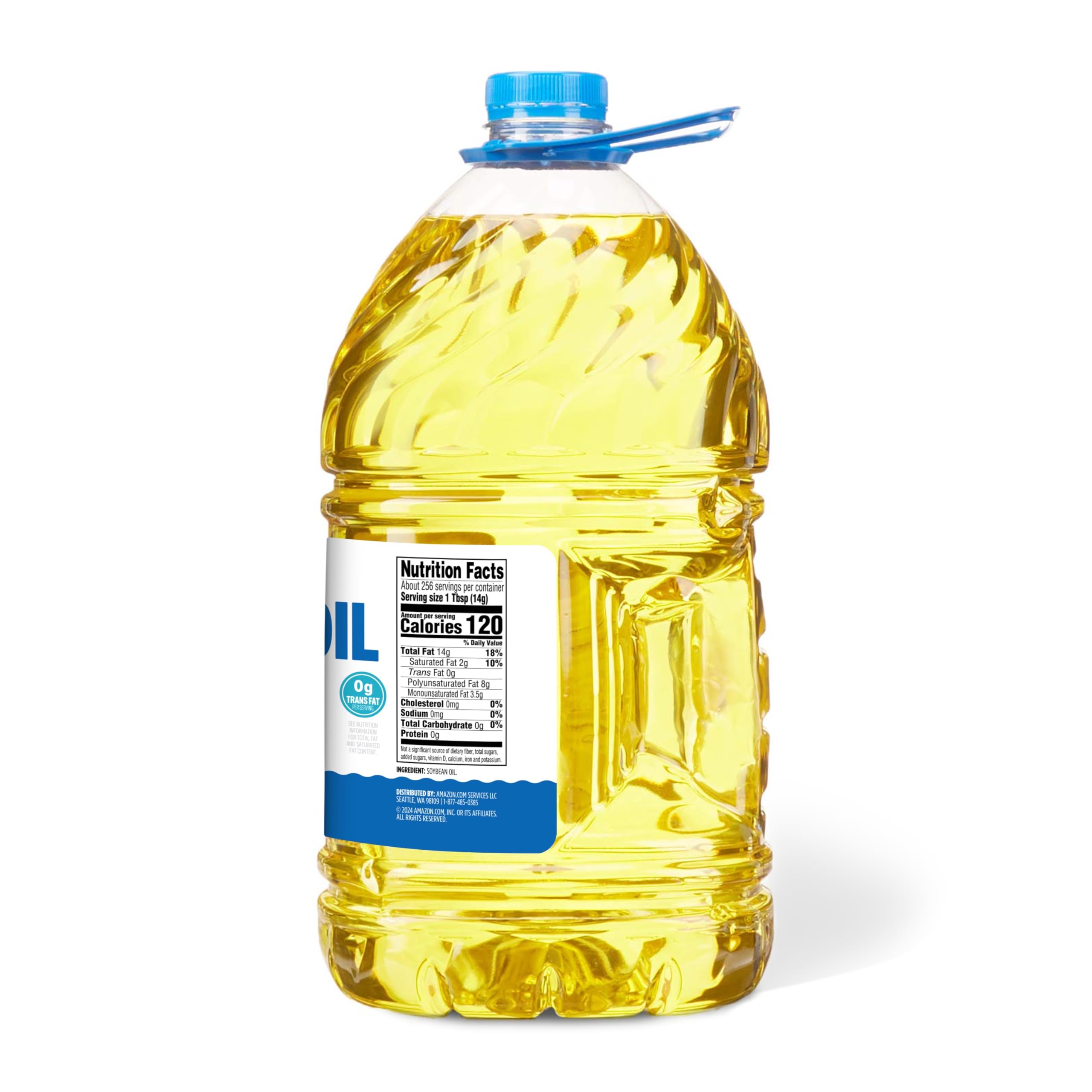 Amazon Grocery vegetable oil neatly stored on pantry shelf.