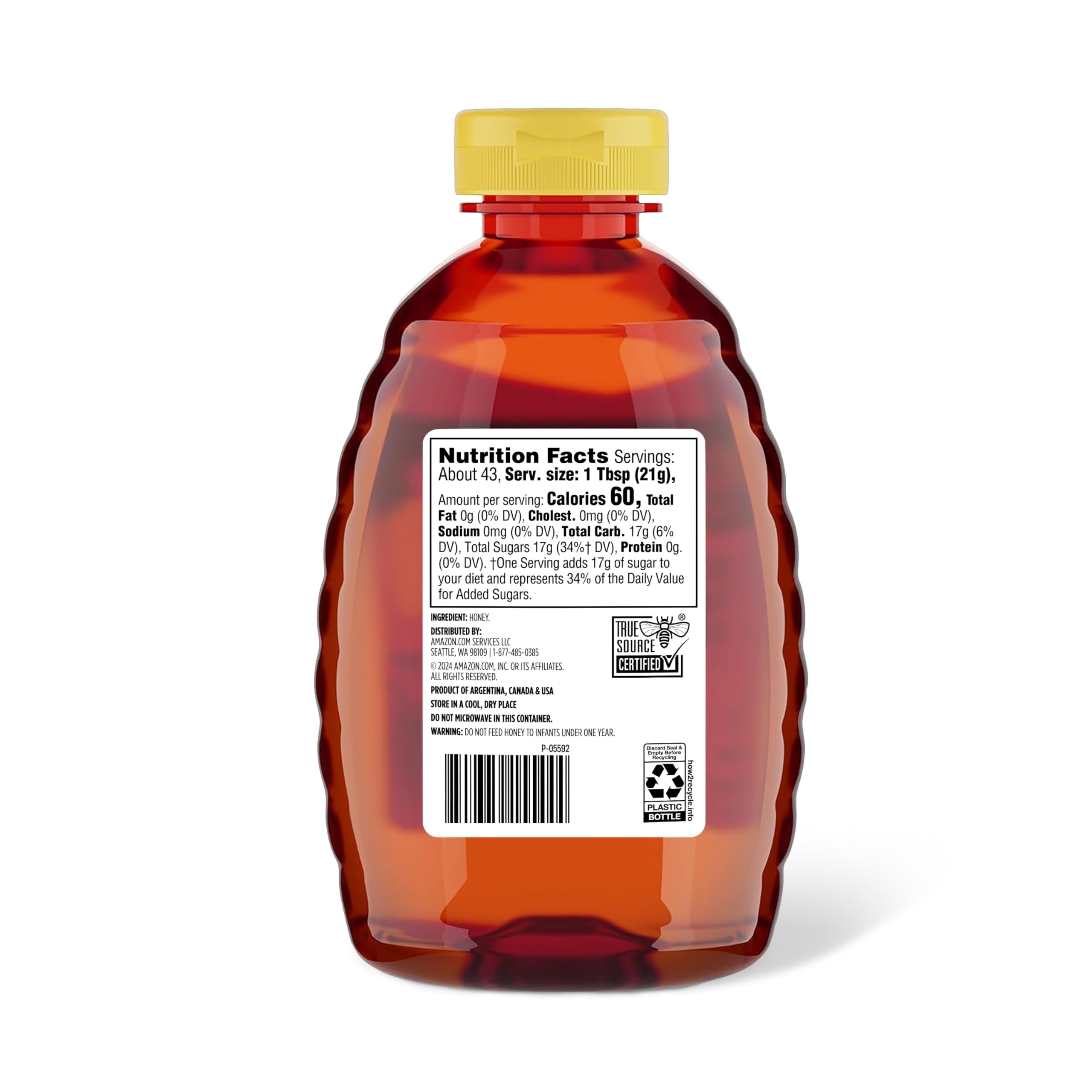 Amazon Grocery wildflower honey bottle close-up ideal for beverages and baking.