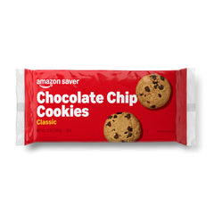 Amazon Saver Crunchy Chocolate Chip Cookies front package, budget-friendly snack option