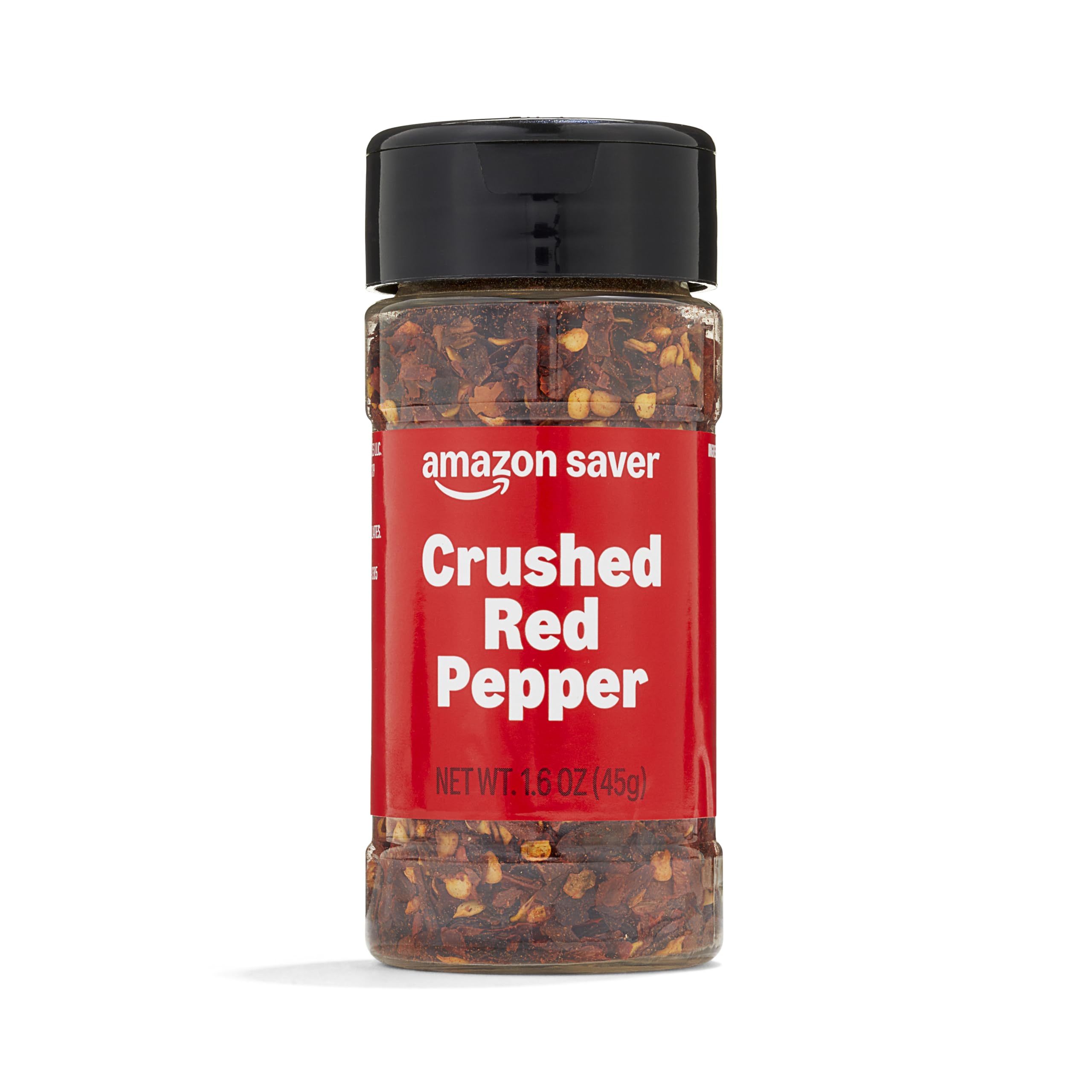Amazon Saver Crushed Red Pepper jar with vibrant flakes, ideal for pizza and pasta.