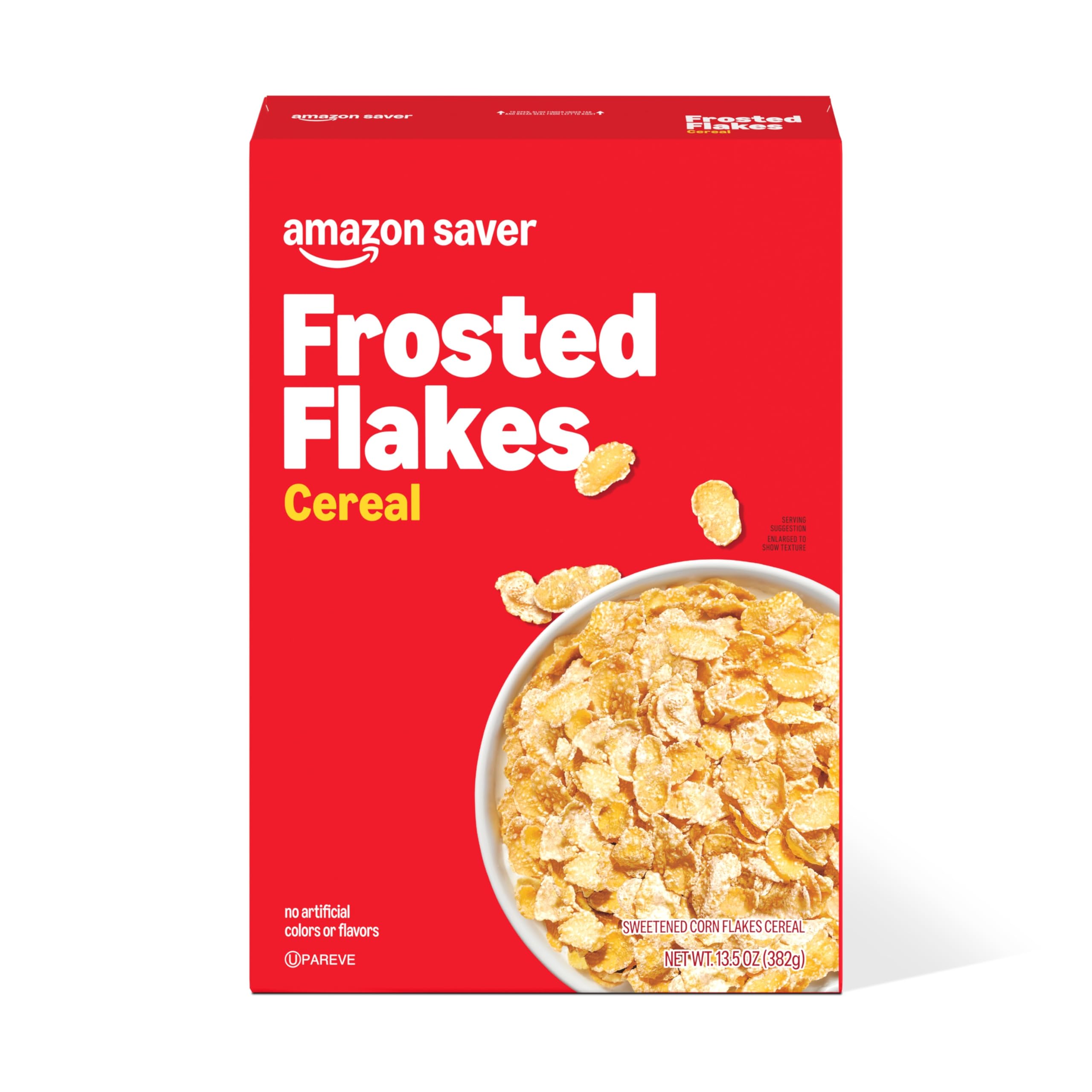 Amazon Saver Frosted Flakes cereal box front for quick, family-friendly breakfast.