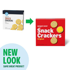 Nutrition panel on Amazon Saver Original Snack Crackers aids budget-conscious shoppers.