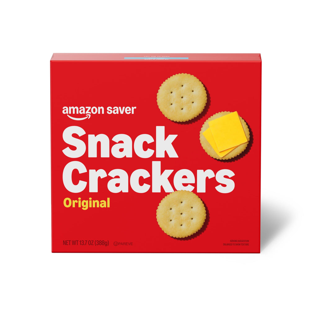 Amazon Saver Original Snack Crackers package front highlights value and convenience.