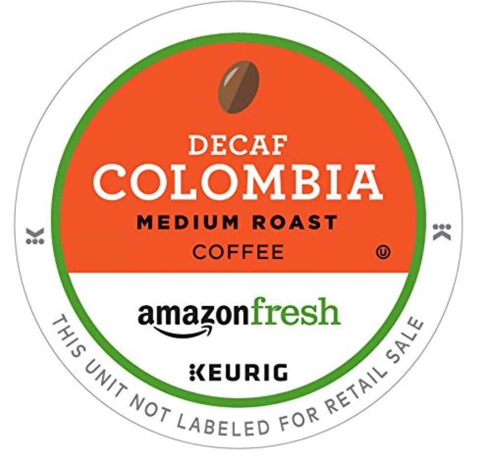 Aroma-focused close-up of AmazonFresh decaf Colombia pods for smooth coffee.