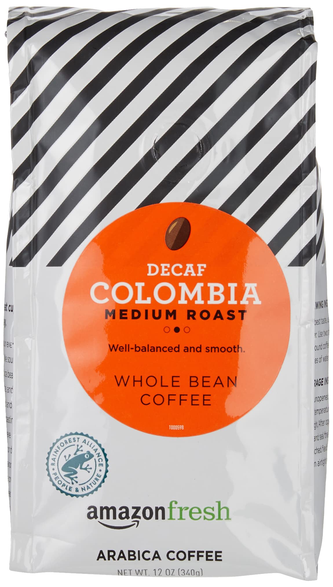 Amazon Fresh Decaf Colombia coffee beans ready for grinding