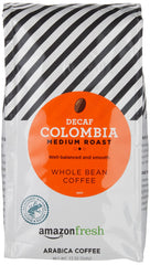 Amazon Fresh Decaf Colombia coffee beans ready for grinding