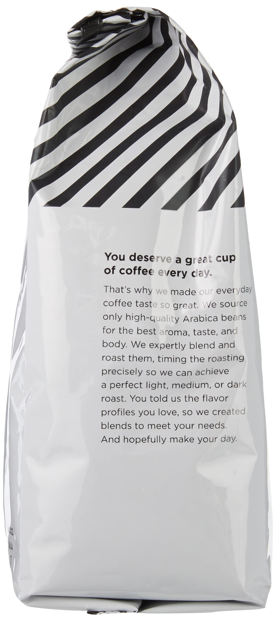 Amazon Fresh Just Bright ground coffee bag front showcasing 32-ounce size.