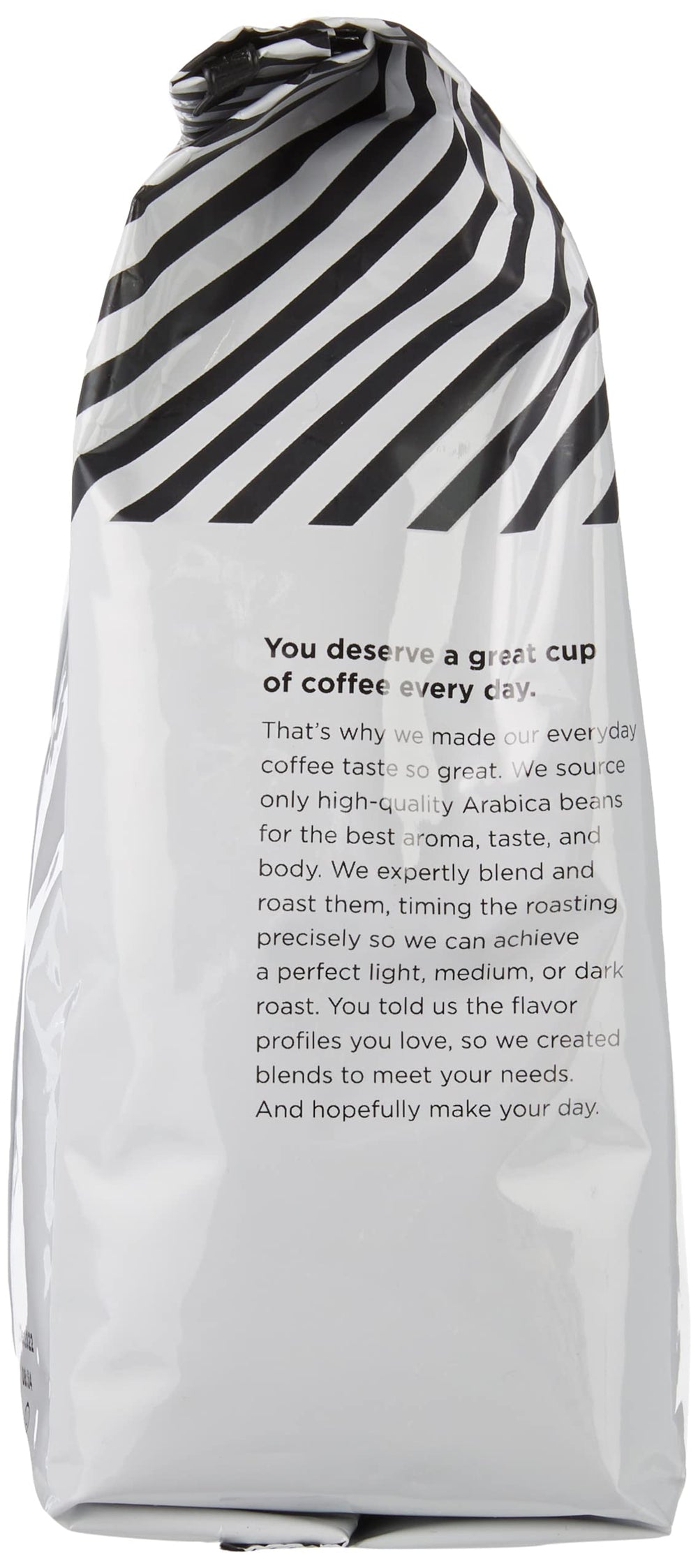 Amazon Fresh Just Bright ground coffee bag front showcasing 32-ounce size.