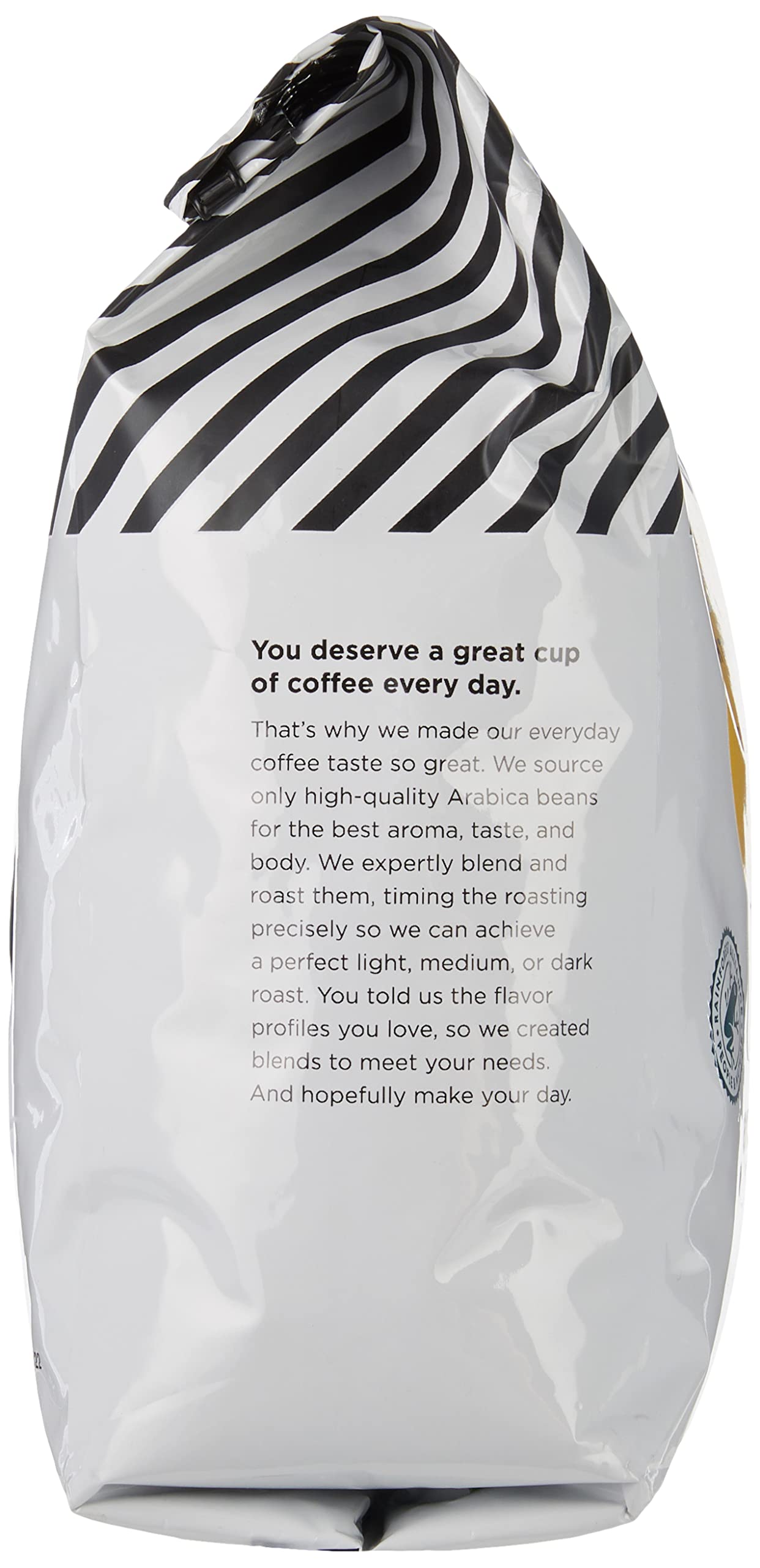 Amazon Fresh Just Bright light roast steaming cup with a crisp finish.