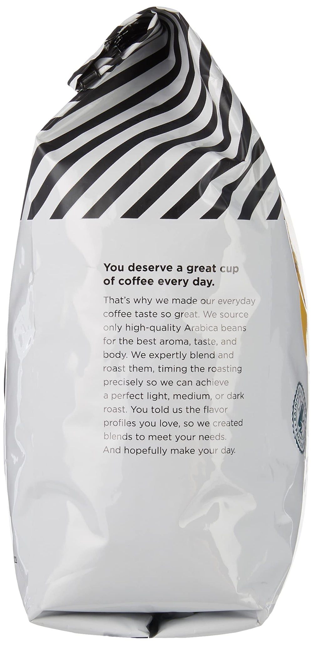 Amazon Fresh Just Bright light roast steaming cup with a crisp finish.