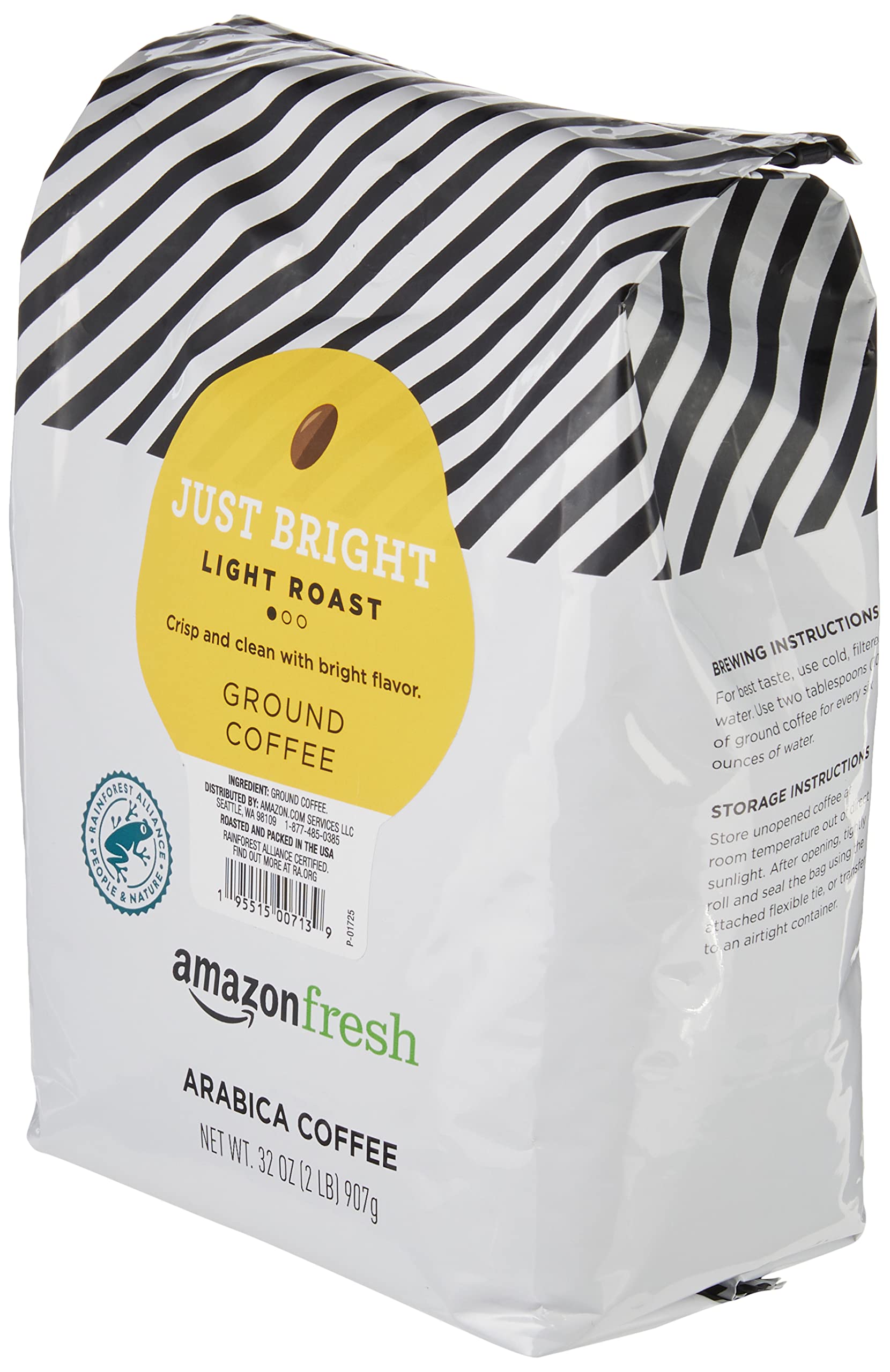Amazon Fresh Just Bright arabica beans close-up highlighting premium Central American origin.