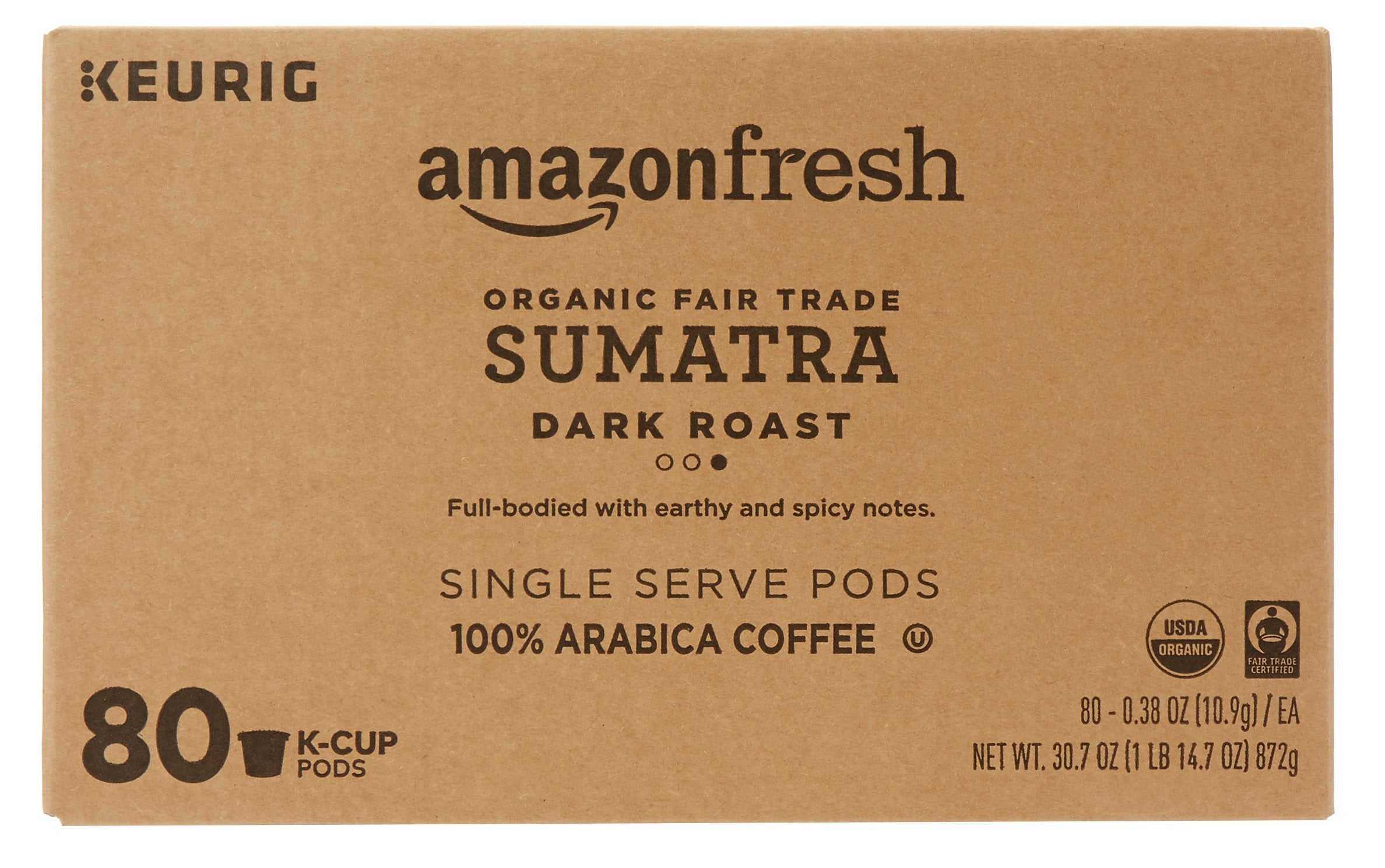 Keurig-compatible AmazonFresh K-Cups enable quick single-serve brewing at home.