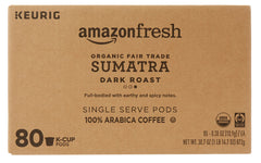 Keurig-compatible AmazonFresh K-Cups enable quick single-serve brewing at home.