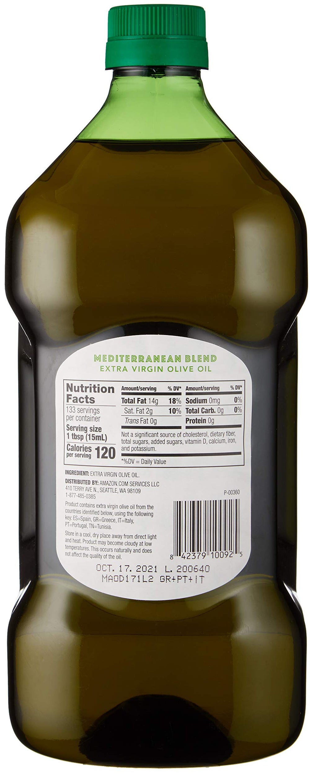 Amazon Fresh Mediterranean olive oil bottle in glass for roasting