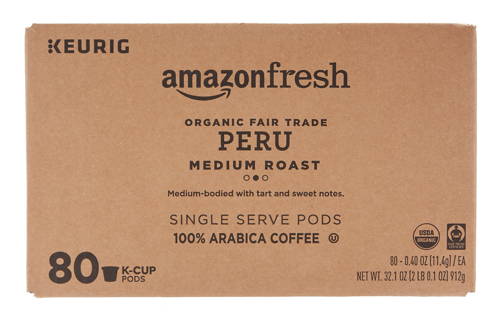 AmazonFresh Peru medium roast coffee beans image ready for grinding or brewing.