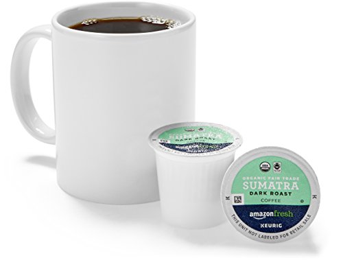 AmazonFresh Sumatra Organic Fair Trade K-Cups, 80-count, ideal for Keurig mornings.